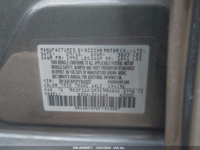 3N1AB7AP0FY343007 Nissan SENTRA SV