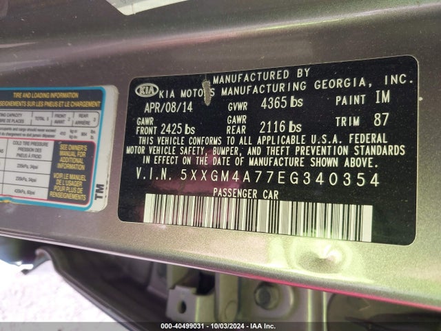 5XXGM4A77EG340354 KIA Optima Lx
