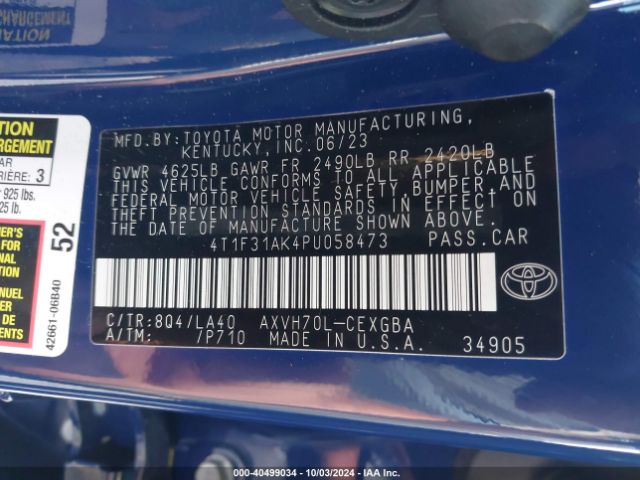 4T1F31AK4PU058473 Toyota Camry Xle Hybrid