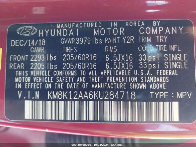 KM8K12AA6KU284718 Hyundai Kona Se