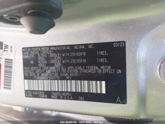 5TDKDRAH5PS025750 Toyota Highlander Xle