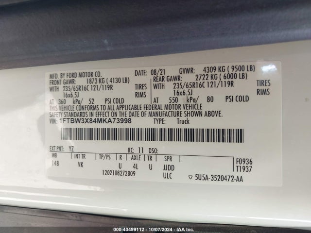 Ford Transit-350 Cargo Van 2021 1FTBW3X84MKA73998 Image 9