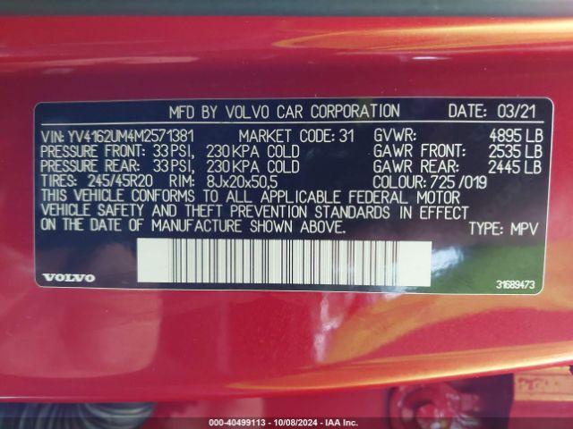 YV4162UM4M2571381 Volvo Xc40 T5 R-design