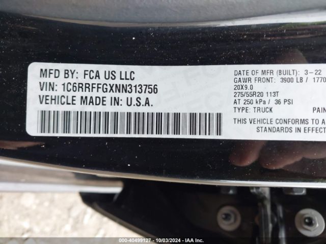 1C6RRFFGXNN313756 RAM 1500 Big Horn  4x4 5'7 Box