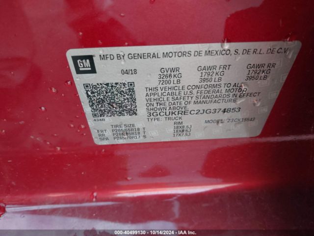 3GCUKREC2JG374853 Chevrolet Silverado 1500 2lt
