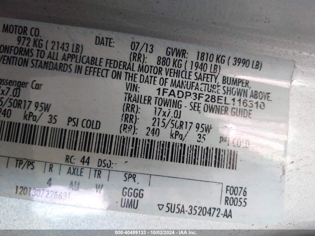 Ford FOCUS SE 2014 1FADP3F28EL116310 Image 9