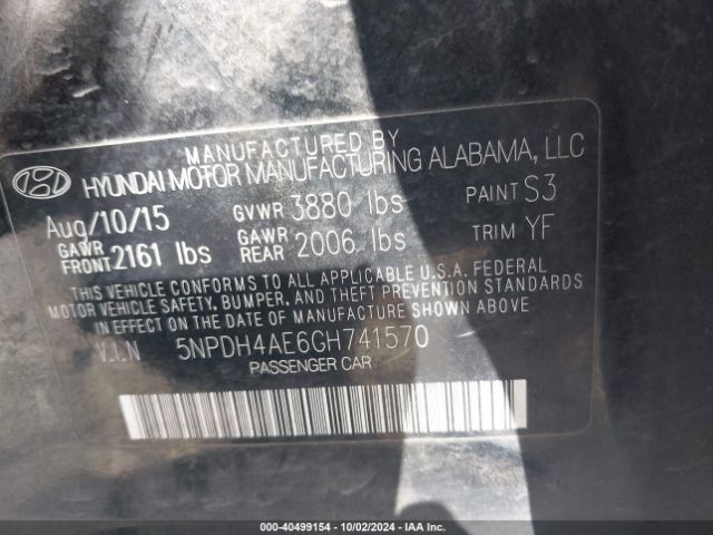 5NPDH4AE6GH741570 Hyundai ELANTRA SE