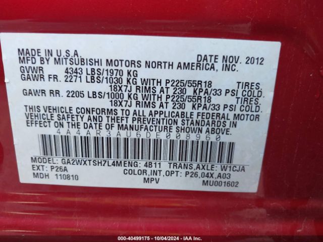 2013 MITSUBISHI OUTLANDER SPORT 4A4AR3AU6DE008960 Photo 8