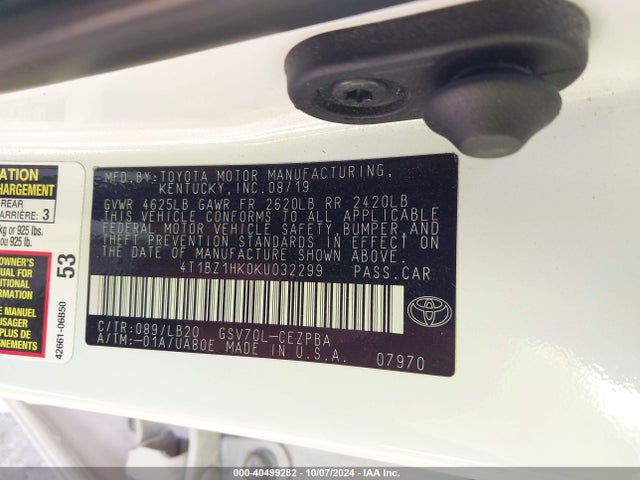 4T1BZ1HK0KU032299 Toyota Camry Xse V6