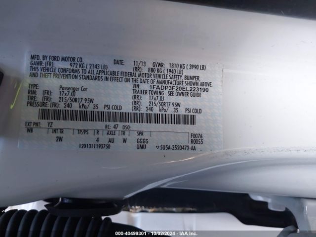 1FADP3F20EL223190 Ford FOCUS SE