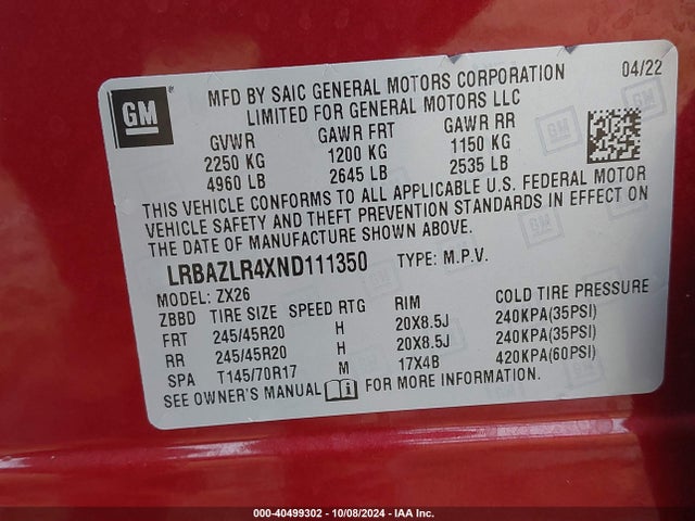 LRBAZLR4XND111350 Buick Envision Fwd Preferred