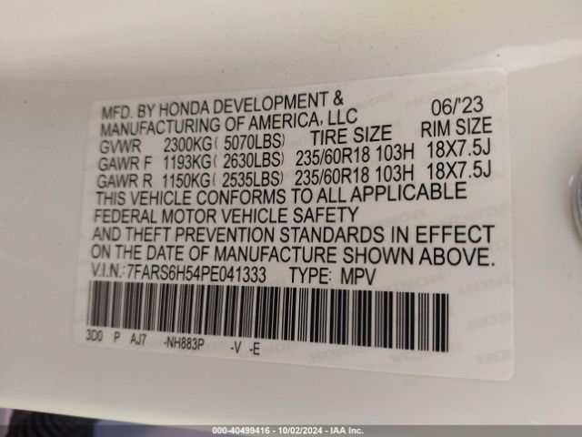 7FARS6H54PE041333 Honda Cr-v Hybrid Sport