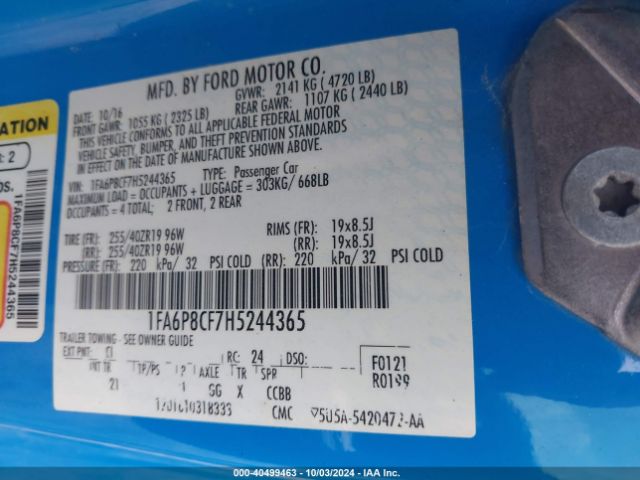 1FA6P8CF7H5244365 Ford MUSTANG GT