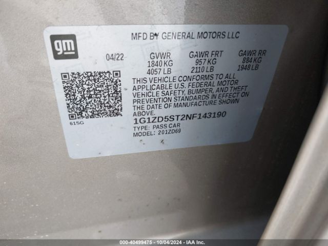 1G1ZD5ST2NF143190 Chevrolet Malibu Fwd Lt
