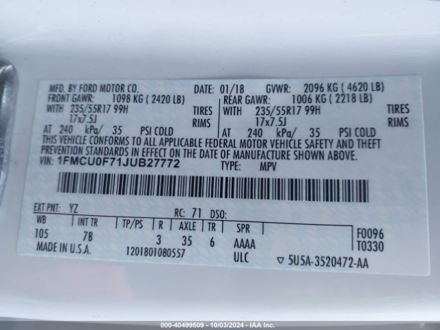 1FMCU0F71JUB27772 Ford ESCAPE S