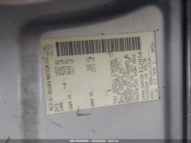 1N4AL3AP2GN312056 Nissan Altima 2.5/2.5 S/2.5 Sl/2.5 Sr/2.5 Sv