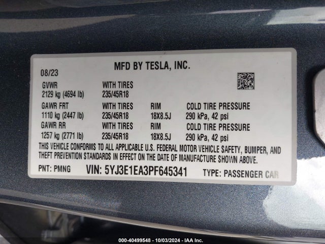 2023 TESLA MODEL 3 5YJ3E1EA3PF645341 Photo 8