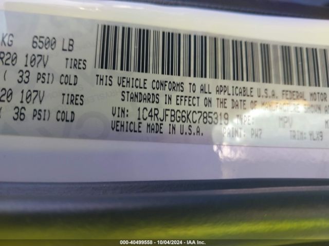 1C4RJFBG6KC785319 Jeep Grand Cherokee Limited X 4x4
