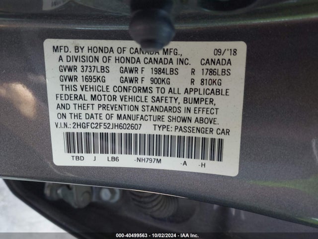 Honda Civic Lx 2018 2HGFC2F52JH602607 Image 9