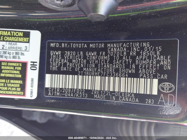 Toyota Corolla S Plus 2015 2T1BURHE7FC336664 Image 9