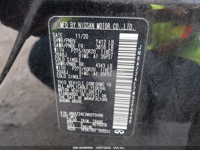 JN8AZ2AE2M9270496 Infiniti Qx80 Luxe Awd