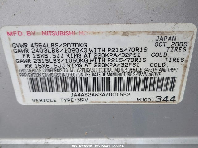 2010 MITSUBISHI OUTLANDER JA4AS2AW3AZ001552 Photo 8