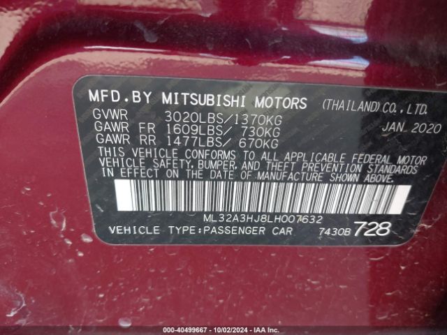 ML32A3HJ8LH007632 Mitsubishi MIRAGE SE