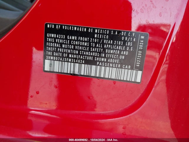 3VWB07AJ3FM354624 Volkswagen Jetta 1.8t Se