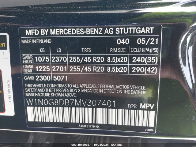 W1N0G8DB7MV307401 Mercedes-Benz Glc 300 Suv
