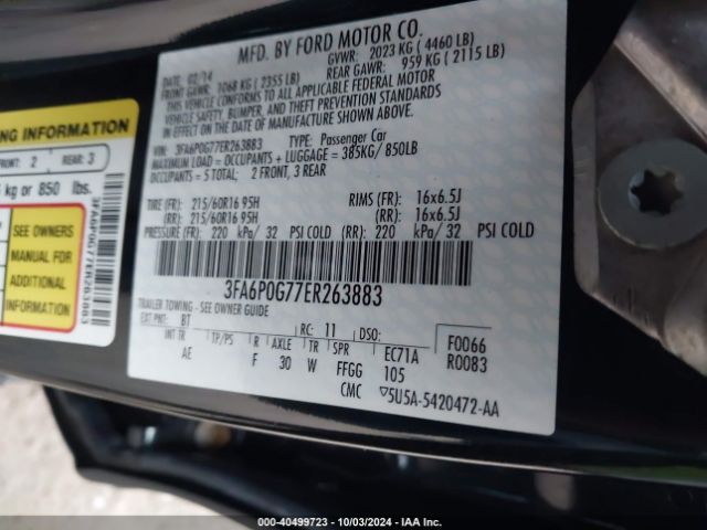 3FA6P0G77ER263883 Ford FUSION S