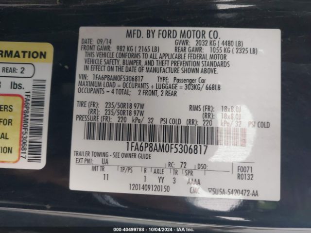 1FA6P8AM0F5306817 Ford Mustang V6