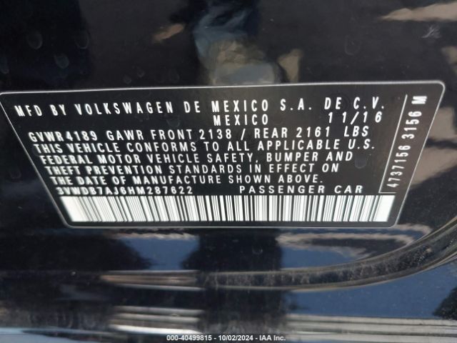3VWDB7AJ6HM287622 Volkswagen Jetta 1.4t Se