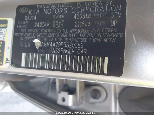KIA Optima Lx 2014 KNAGM4A79E5520386 Image 9