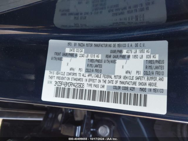 3MZBPABM0RM420908 Mazda Mazda3 2.5 S Select Sport