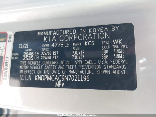 KIA Sportage Lx 2022 KNDPMCAC9N7021196 Image 9