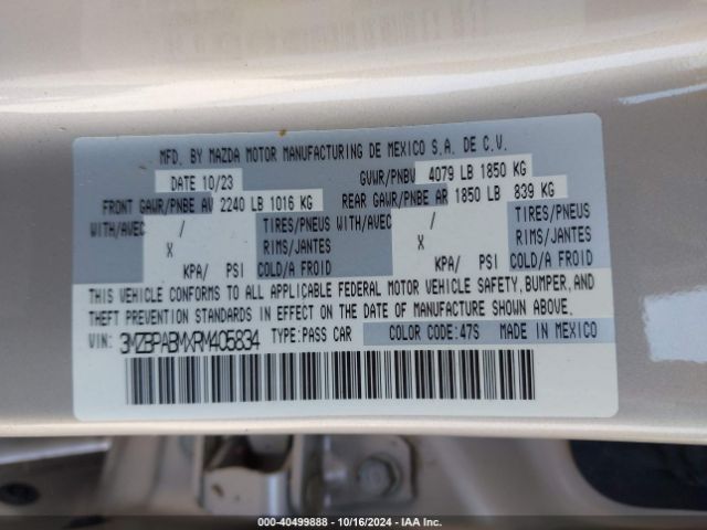 3MZBPABMXRM405834 Mazda Mazda3 2.5 S Select Sport