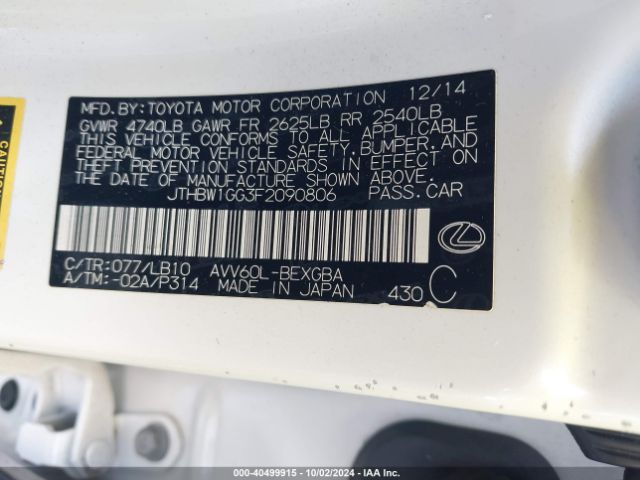 JTHBW1GG3F2090806 Lexus ES 300H