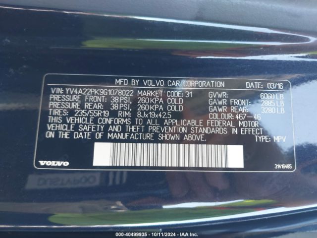 YV4A22PK9G1078022 Volvo Xc90 T6 Momentum