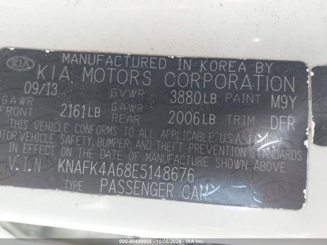 KNAFK4A68E5148676 KIA FORTE LX