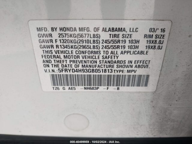 5FRYD4H93GB051813 Acura MDX
