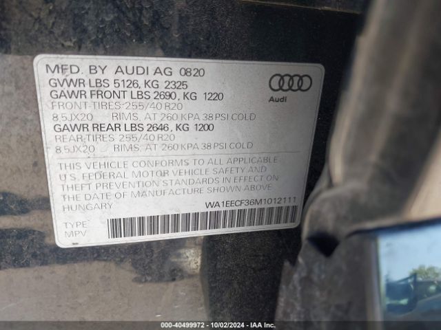WA1EECF36M1012111 Audi Q3 Premium Plus 45 Tfsi S Line Quattro Tiptronic