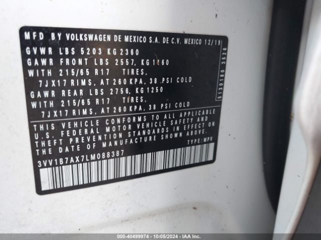 3VV1B7AX7LM088387 Volkswagen Tiguan 2.0t S