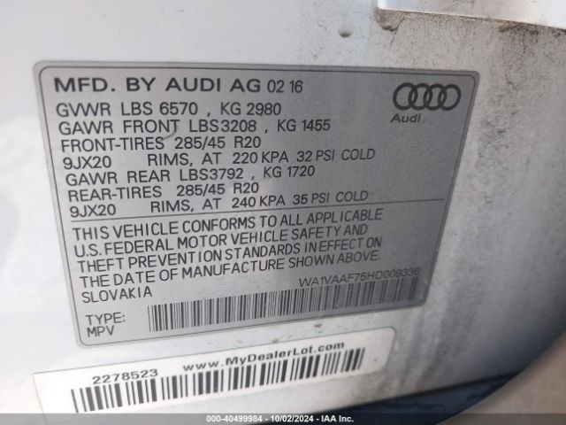 WA1VAAF75HD009336 Audi Q7 3.0t Premium