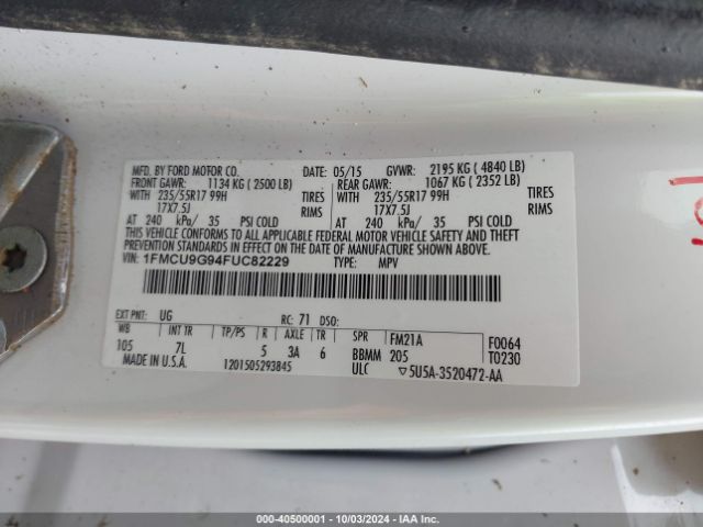 1FMCU9G94FUC82229 Ford ESCAPE SE