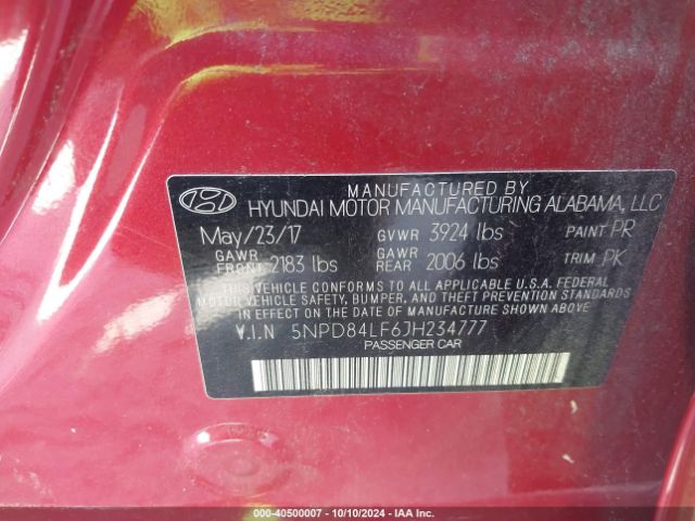 5NPD84LF6JH234777 Hyundai ELANTRA SEL