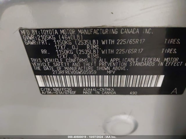Toyota Rav4 Xle 2016 2T3RFREV0GW505959 Image 9