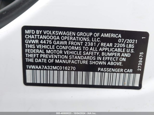 1VWAA7A32MC016270 Volkswagen Passat 2.0t S