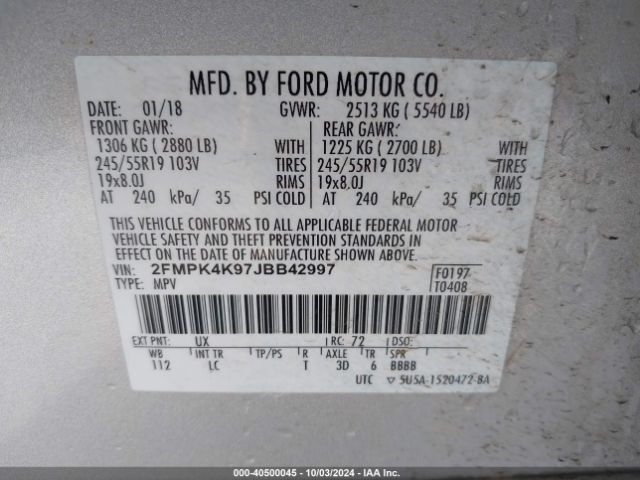 2FMPK4K97JBB42997 Ford Edge Titanium