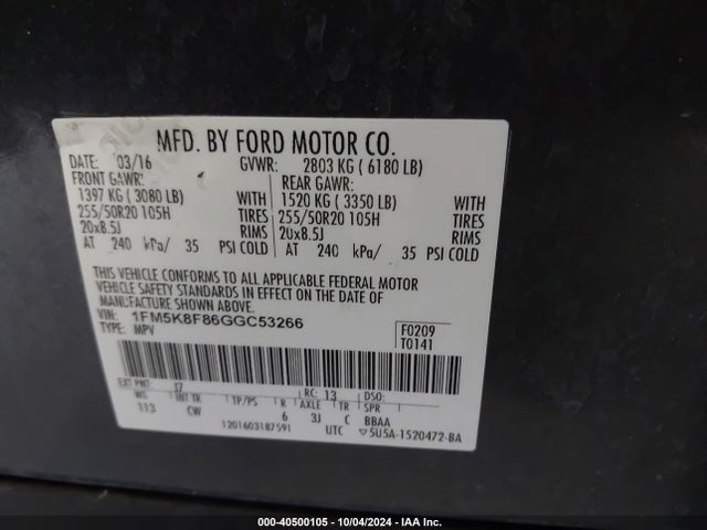 Ford Explorer Limited 2016 1FM5K8F86GGC53266 Image 9