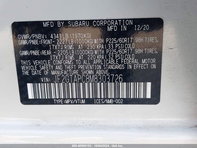Subaru Crosstrek Premium 2021 JF2GTAPC8M8303726 Image 9